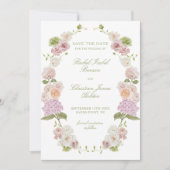Roze Groen Bloemen Bruiloft Save The Date (Voorkant)