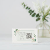 Roze groen Bloemen Huwelijk RSVP QR Code Informatiekaartje (Staand voorkant)