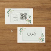 Roze groen Bloemen Huwelijk RSVP QR Code Informatiekaartje