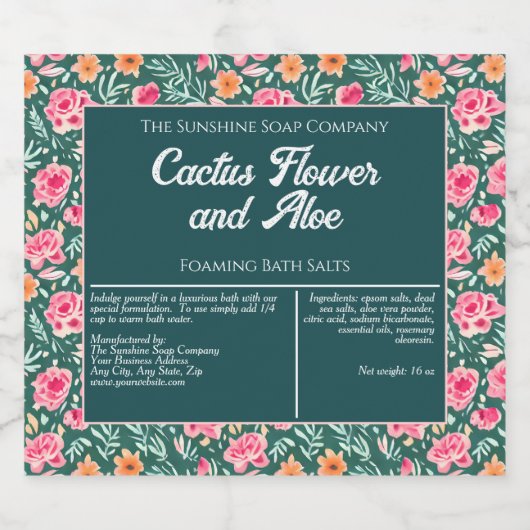 Roze Groen Bloemen Waterdicht Bad Zouten Label Sparkling Wijnetiket (Enkel label)