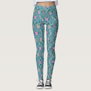 Roze & groen Bloempatroon Leggings
