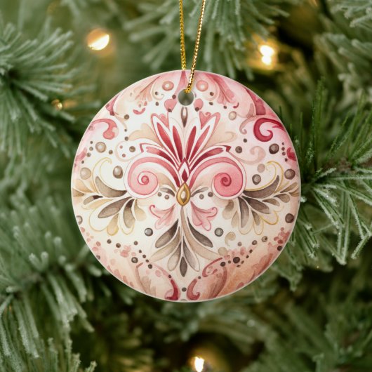 Roze Groen Boho Waterverf Kerstmis Keramisch Ornament (Boom)