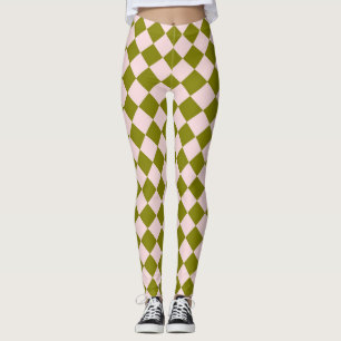 Roze Groen Checker Diamant Patroon Leggings