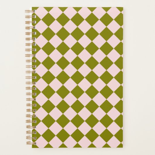 Roze Groen Checker Diamant Patroon Planner (Voorkant)