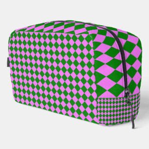 Roze Groen Checker Diamant Patroon Toilettas Toilettasje