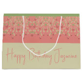 Roze groen en beige groot cadeauzakje (Voorkant)