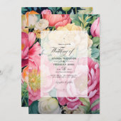 Roze, Groen en Goud Bloemen Lente Bruiloft Kaart (Voorkant / Achterkant)