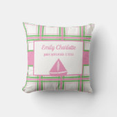 Roze, groen en wit nautisch thema kussen (Voorkant)