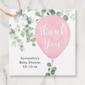 Roze groen eucalyptus ballon baby shower bedankjes labels (Voorkant)