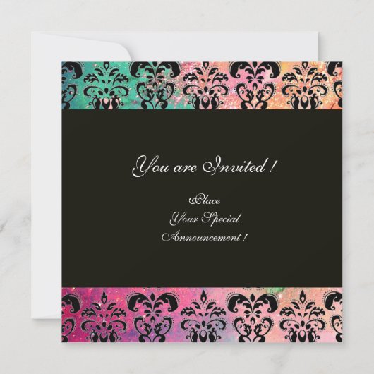 ROZE GROEN FUCHSIA ZWART DAMASK MONOGRAM , wit Kaart (Achterkant)