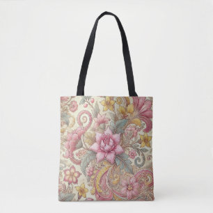 Roze Groen Geel Indonesische Batik Bloemenpatroon Draagtas