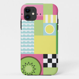 Roze groen geel mozaïekje met kleurrijke zomervruc iPhone 11 hoesje