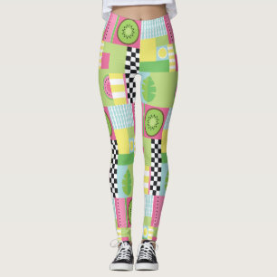 Roze groen geel mozaïekje met kleurrijke zomervruc leggings