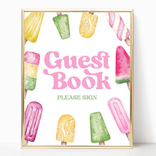 Roze Groen Geel Popsicle Gastenboek Tafelbord Poster