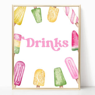 Roze Groen Geel Popsicle Party Drinken Tafelteken Poster
