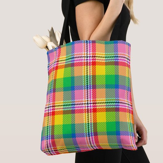 Roze Groen Geel Tartan Plakken Ontwerp Draagtas