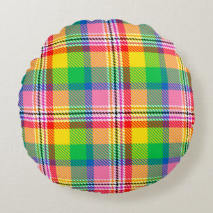Roze Groen Geel Tartan Plakken Ontwerp Rond Kussen