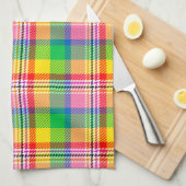 Roze Groen Geel Tartan Plakken Ontwerp Theedoek (Quarter Fold)