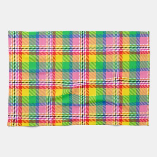 Roze Groen Geel Tartan Plakken Ontwerp Theedoek (Horizontaal)