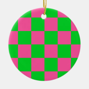 Roze groen geruit controlepatroon keramisch ornament
