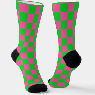 Roze groen geruit controlepatroon sokken