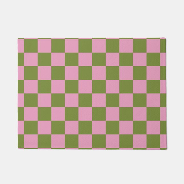 Roze Groen geruit Gingham patroon Deurmat (Voorkant)