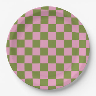 Roze Groen geruit Gingham patroon Papieren Bordje