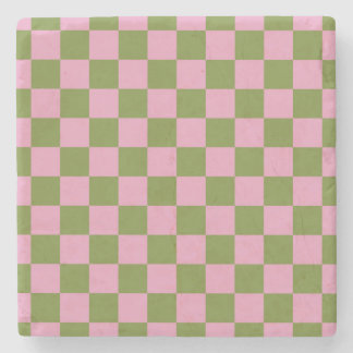 Roze Groen geruit Gingham patroon Stenen Onderzetter
