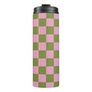 Roze Groen geruit Gingham patroon Thermosbeker