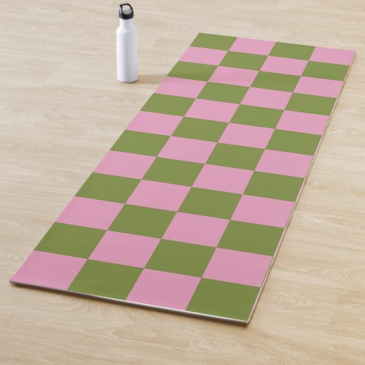 Roze Groen geruit Gingham patroon Yogamat (In situ)