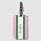 Roze & Groen Gestreept gepersonaliseerd retro cade Bagagelabel (Voorkant (verticaal))