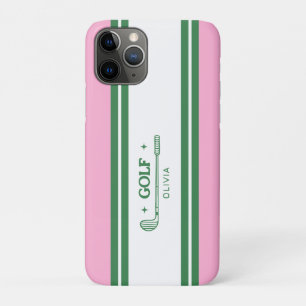 Roze & Groen Gestreept gepersonaliseerd retro cade iPhone 11 Pro Hoesje