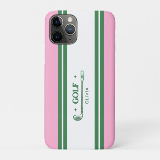 Roze & Groen Gestreept gepersonaliseerd retro cade Case-Mate iPhone Case (Achterkant)