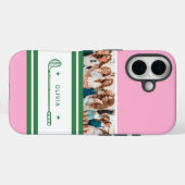 Roze & Groen Gestreept gepersonaliseerd retro cade Case-Mate iPhone Case (Achterkant (horizontaal))