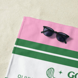 Roze & Groen Gestreept gepersonaliseerd retro cade Strandlaken