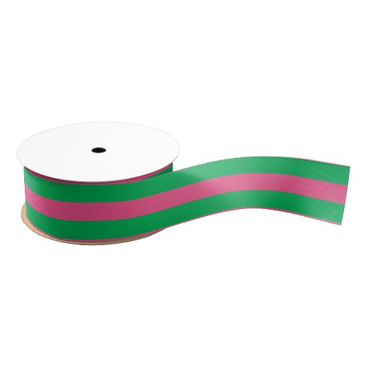 Roze & Groen Gestreept | Willekeurige lengte | Aan Grosgrain Lint (Spoel)