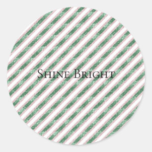 Roze Groen Glitter Strepen Kerst Ronde Sticker