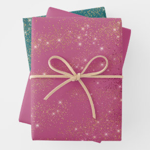 Roze Groen Goud Glitter Kerstmis Inpakpapier Vel