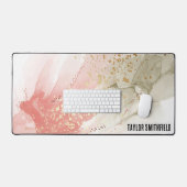 Roze Groen Goud Waterverf Paint Aangepaste naam Bureaumat (Keyboard & Muis)