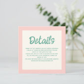 Roze & Groen Handschrift Retro Bruiloft Details Kaart (Staand voorkant)