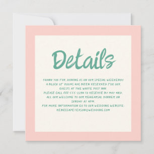 Roze & Groen Handschrift Retro Bruiloft Details Kaart
