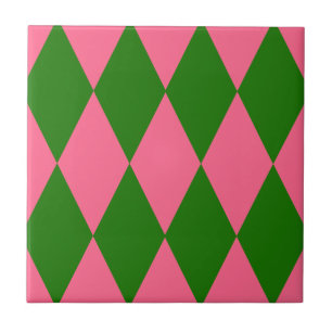 Roze groen harlekijn geruit ontwerp tegeltje