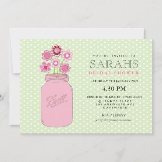 Roze + Groen Mason Jar Flowers Vrijgezellenfeest P Kaart (Voorkant)