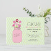 Roze + Groen Mason Jar Flowers Vrijgezellenfeest P Kaart (Staand voorkant)