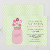 Roze + Groen Mason Jar Flowers Vrijgezellenfeest P Kaart (Voorkant / Achterkant)