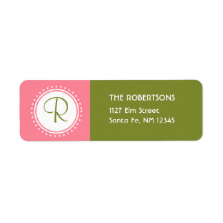 Roze & Groen Monogram Adreslabel Etiket