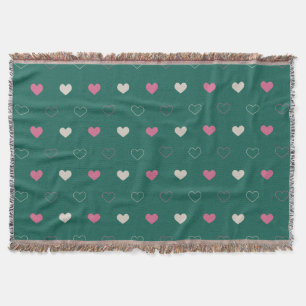 Roze & Groen Naadloos Hartpatroon Mooie Minimalist Deken
