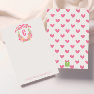 Roze & Groen Pickleball Paddle Monogram Crest Bedankkaart