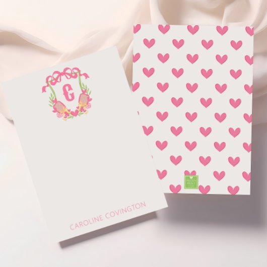 Roze & Groen Pickleball Paddle Monogram Crest Bedankkaart