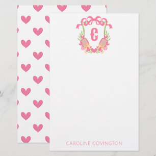 Roze & Groen Pickleball Paddle Monogram Crest Briefpapier